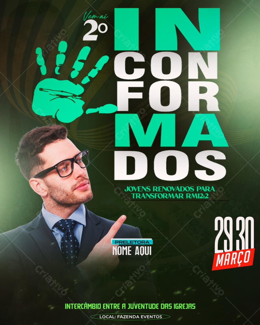 Flyer Evento Religioso Inconformados Março PSD Editável