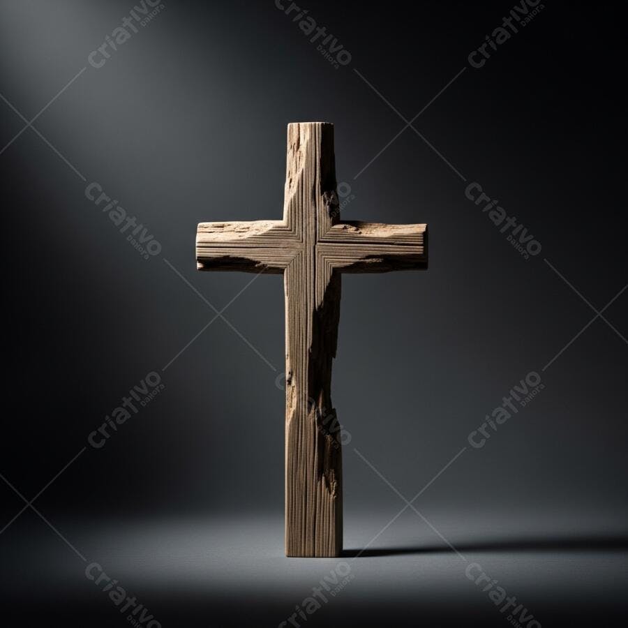 Foto Cruz de Madeira Rústica Iluminação Dramática Fundo Escuro