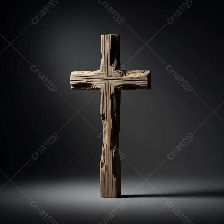 Foto Cruz de Madeira Rústica Fundo Escuro Iluminação Dramática