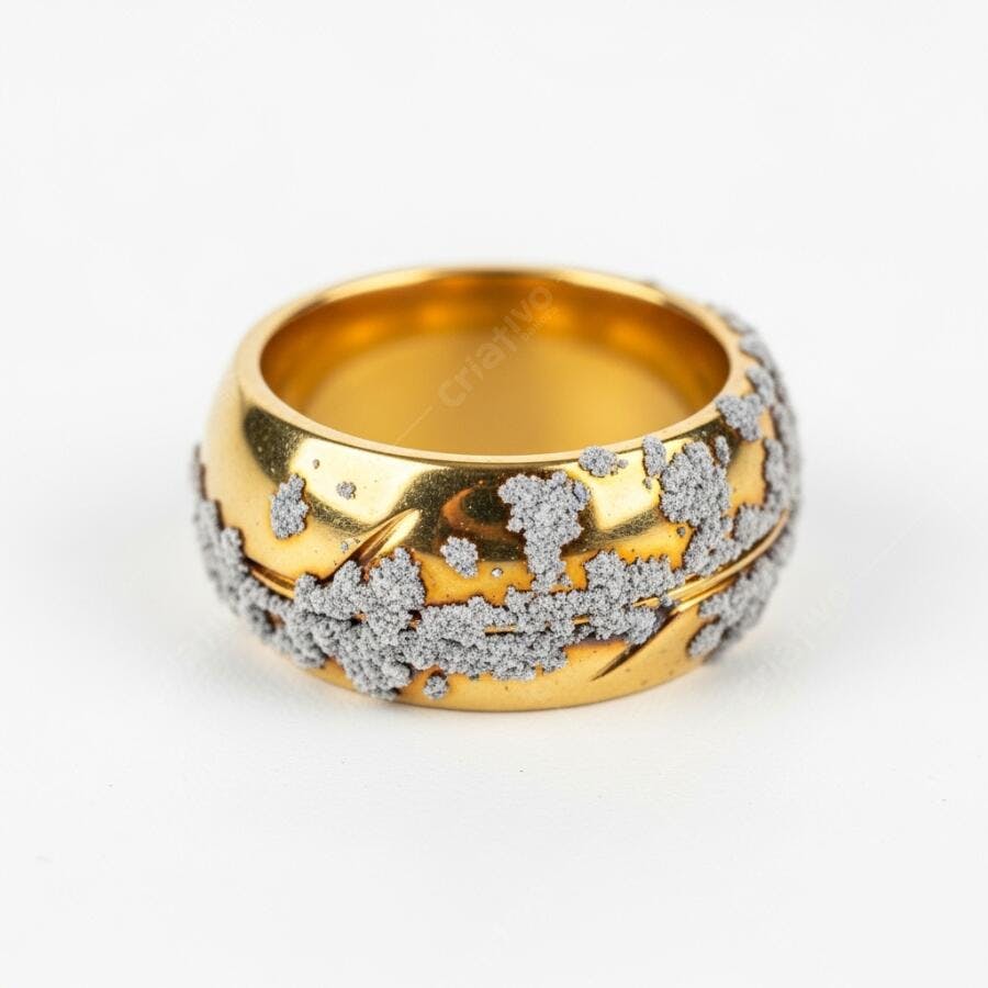Foto Anel Dourado Textura Prateada Joia Luxo Estúdio