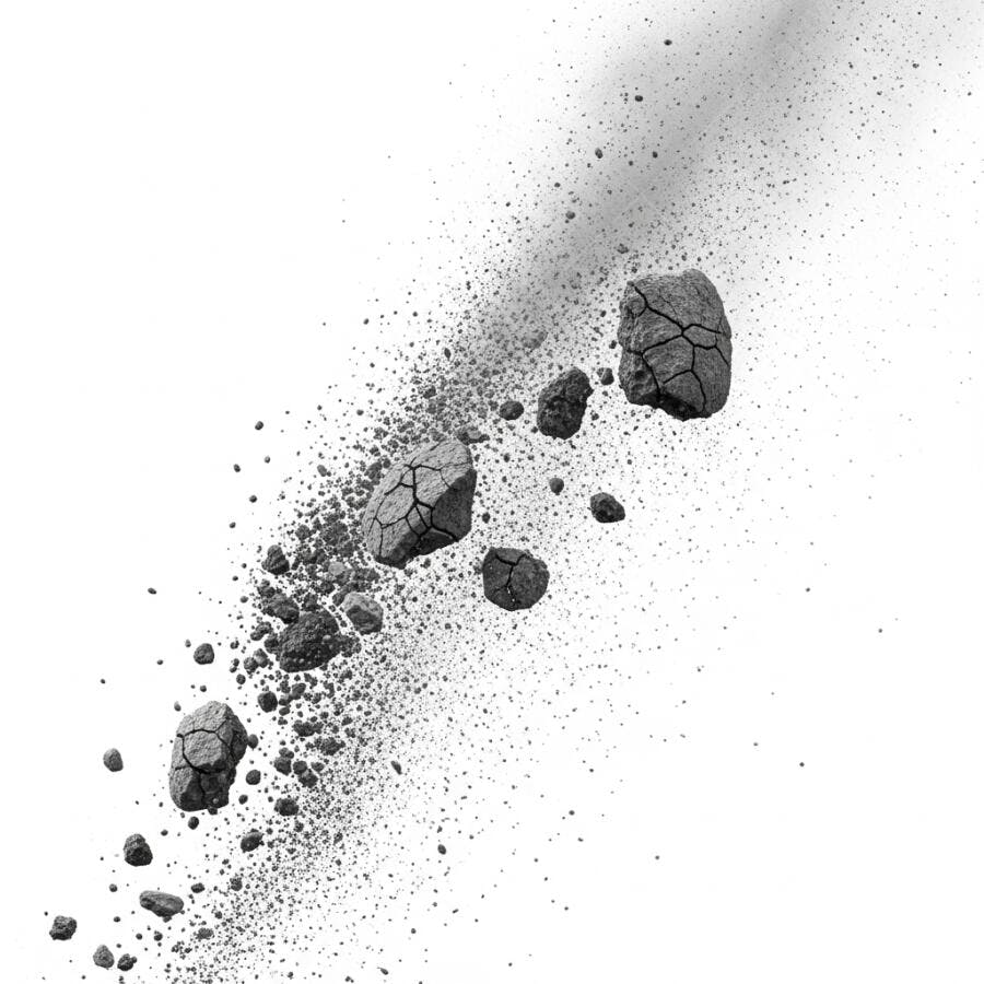 Foto Pedras e Detritos Caindo Explosão Fundo Branco