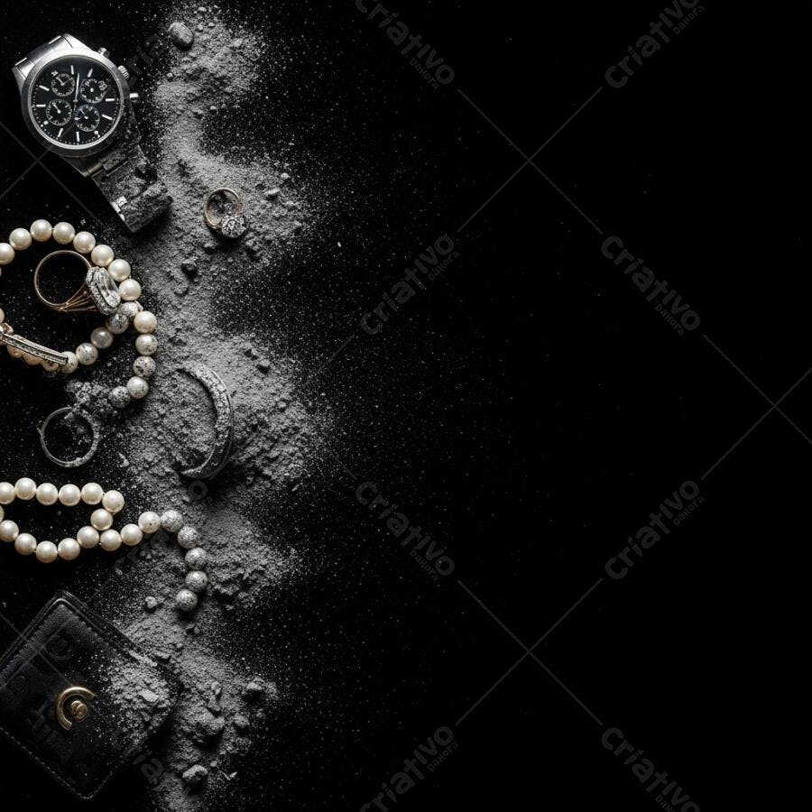 Foto Flat Lay Joias Acessórios Masculinos Fundo Escuro