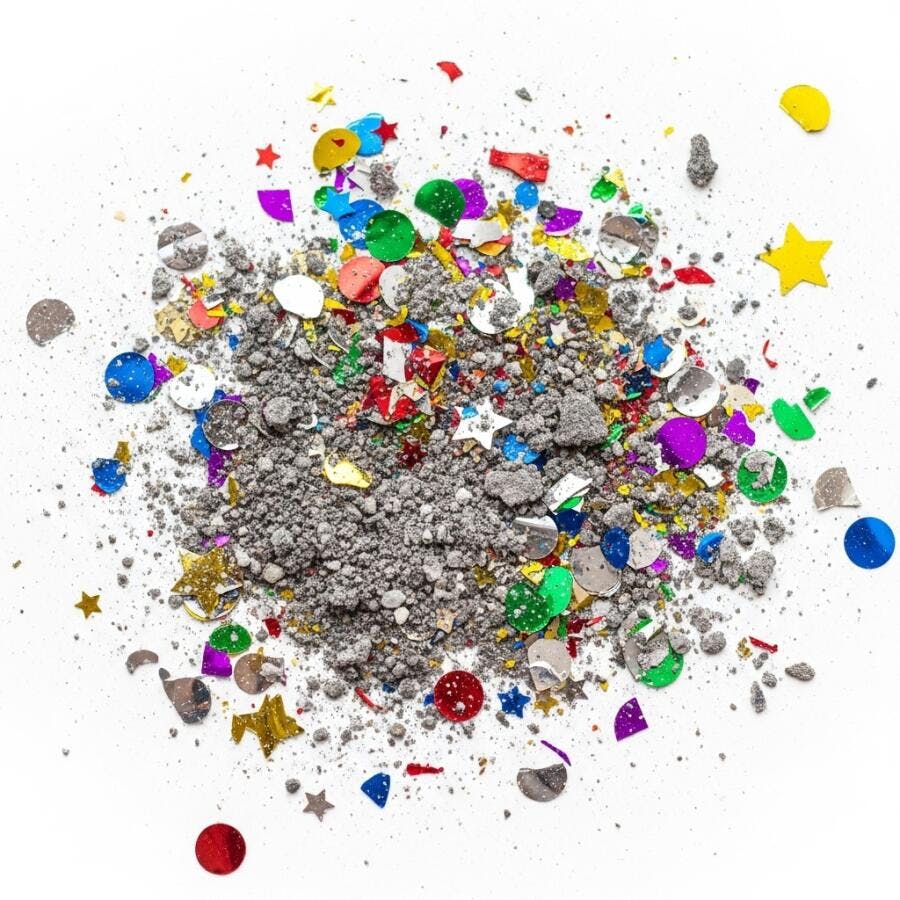 Foto Confetes Coloridos e Glitter Cinza Fundo Branco
