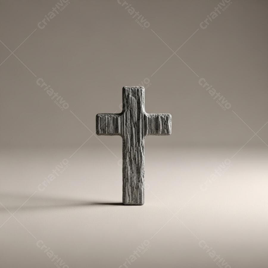 Foto Cruz de Madeira Texturizada Fundo Neutro Minimalista