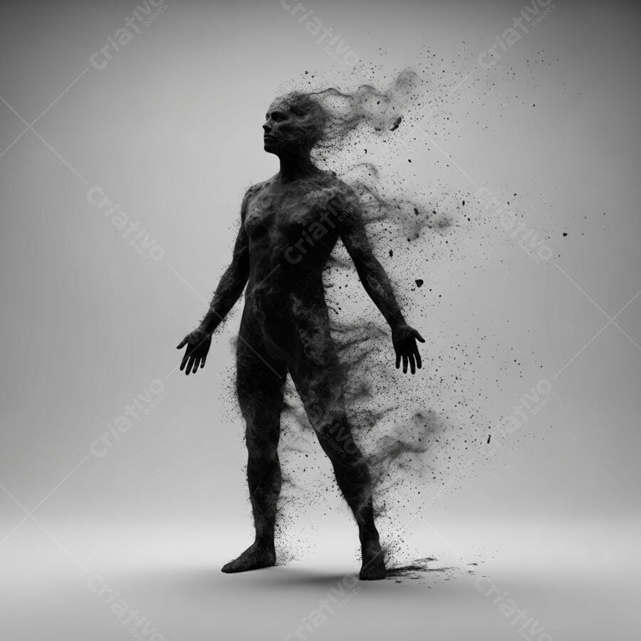 Foto Homem Desintegrando Partículas Escuras Fundo Branco