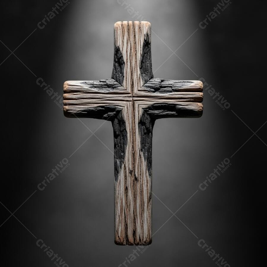 Foto Cruz de Madeira Rústica Iluminada Fundo Escuro