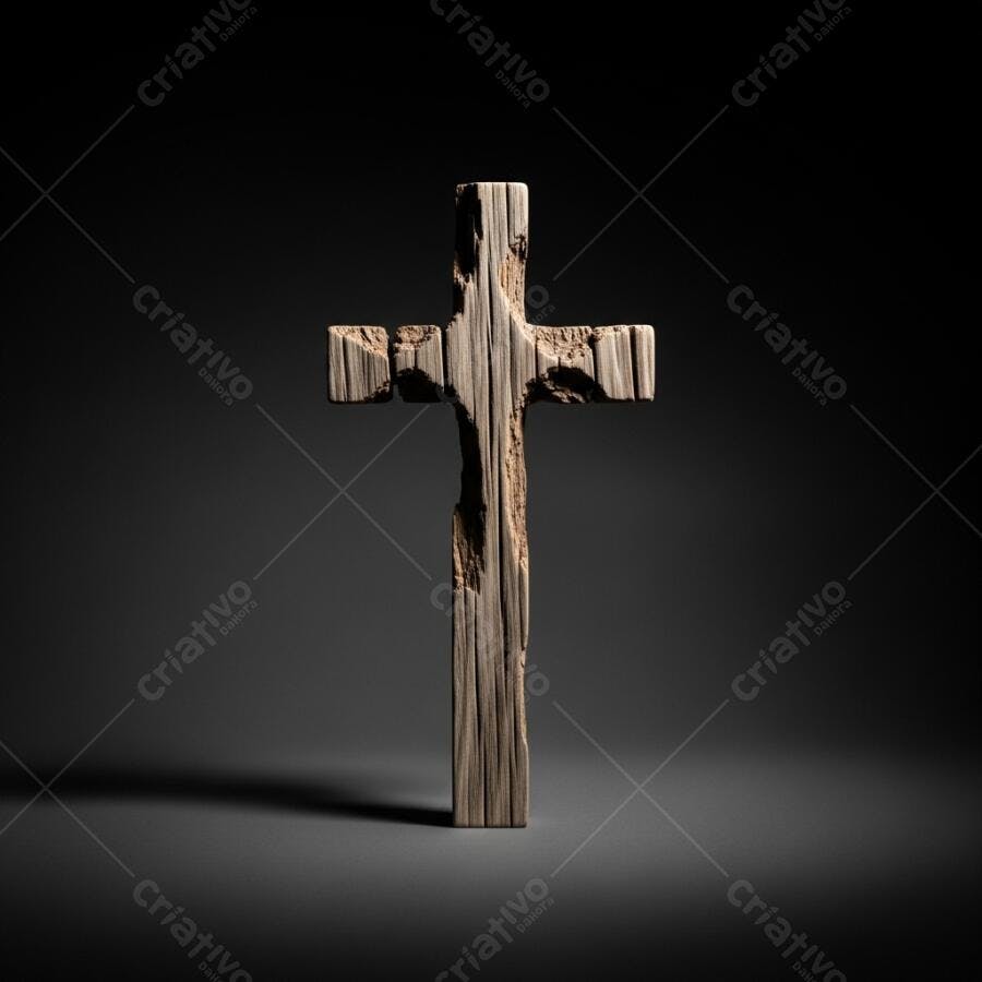 Foto Cruz de Madeira Rústica Fundo Escuro Iluminação Dramática
