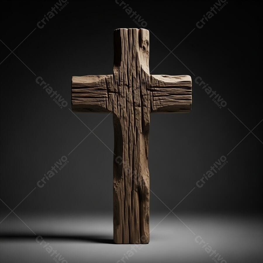 Foto Cruz de Madeira Rústica Fundo Escuro Iluminação Dramática