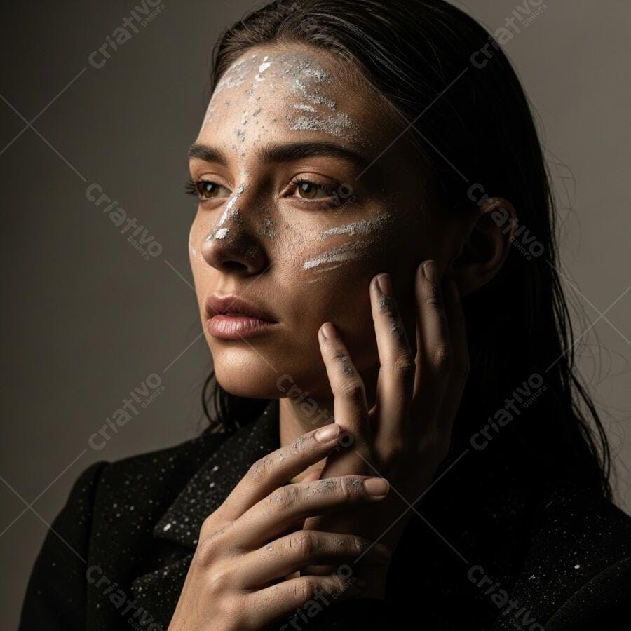 Foto Retrato Mulher Jovem Maquiagem Artística Rosto e Mãos