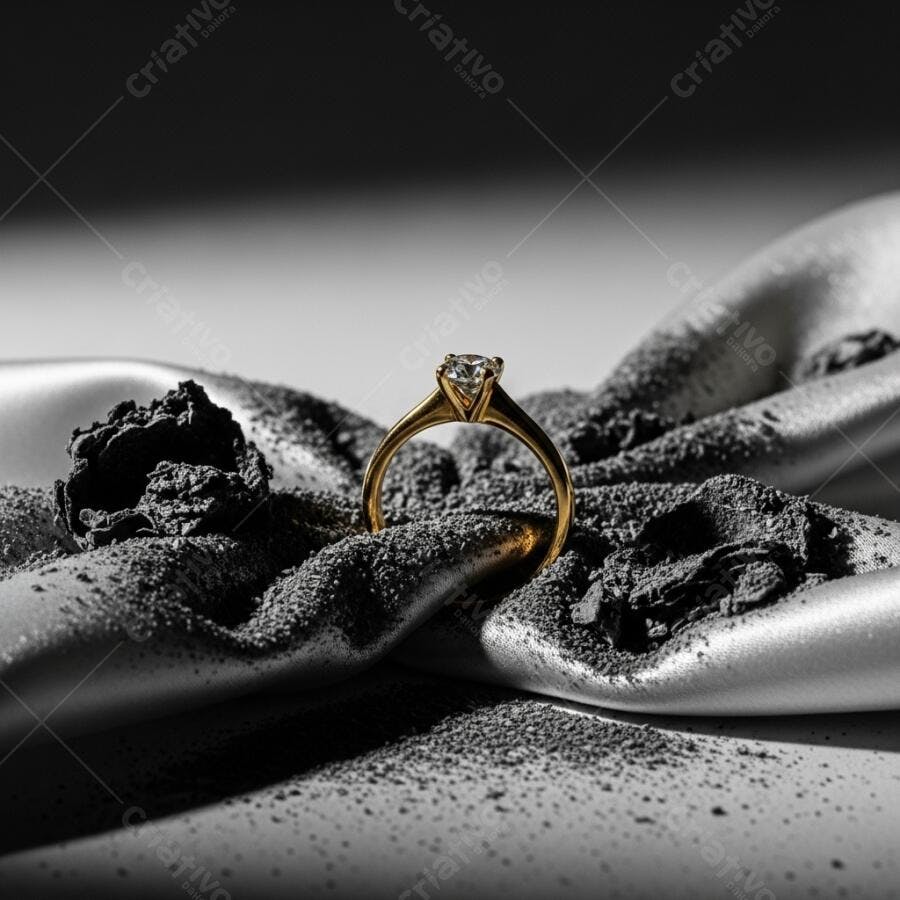Foto Anel de Noivado Diamante Ouro Fundo Preto e Branco