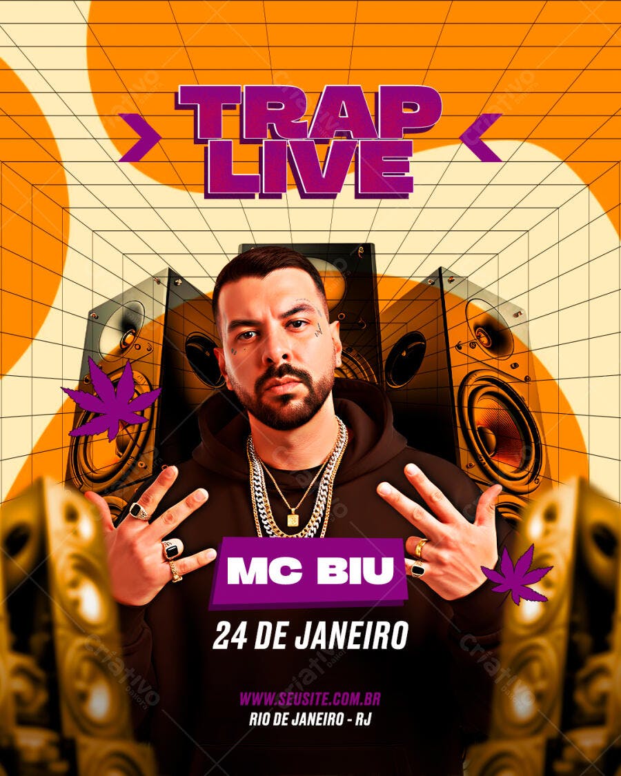 Flyer Trap Live Show MC Biu Janeiro PSD Editável