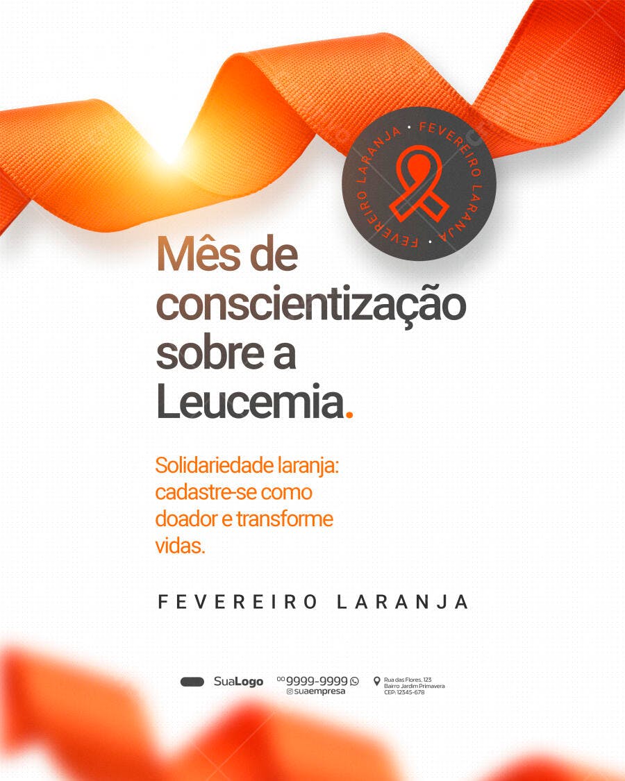 Post Instagram Fevereiro Laranja Leucemia PSD Editável