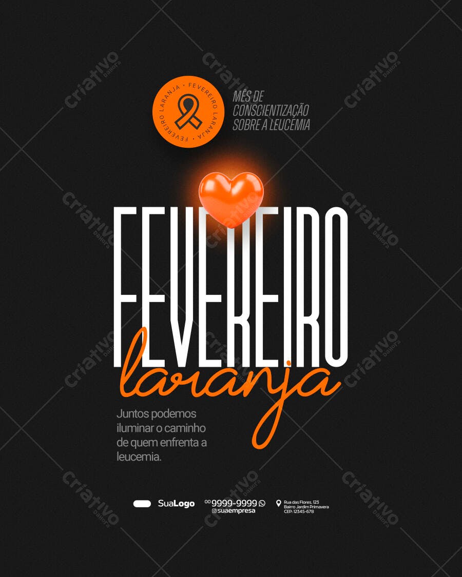 Post Fevereiro Laranja Conscientização Leucemia PSD Editável