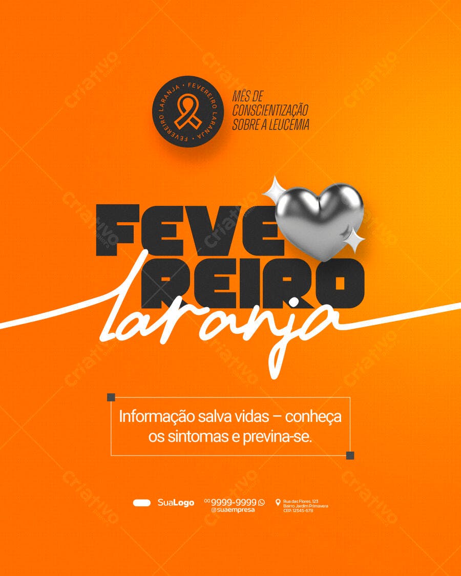 Post Fevereiro Laranja Conscientização Leucemia PSD Editável