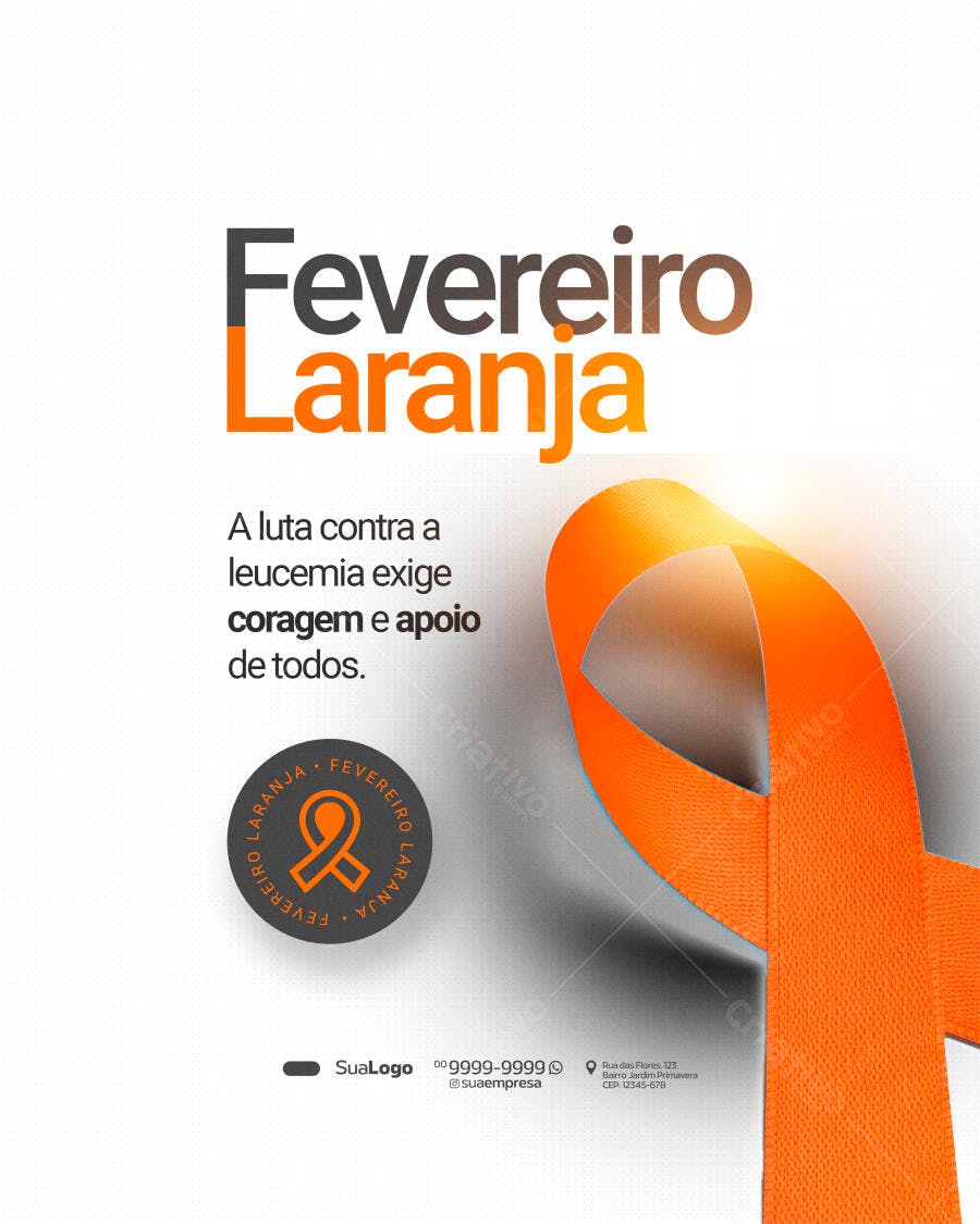 Post Fevereiro Laranja Conscientização Leucemia PSD Editável