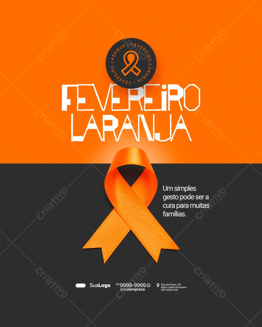 Post Fevereiro Laranja Conscientização PSD Editável