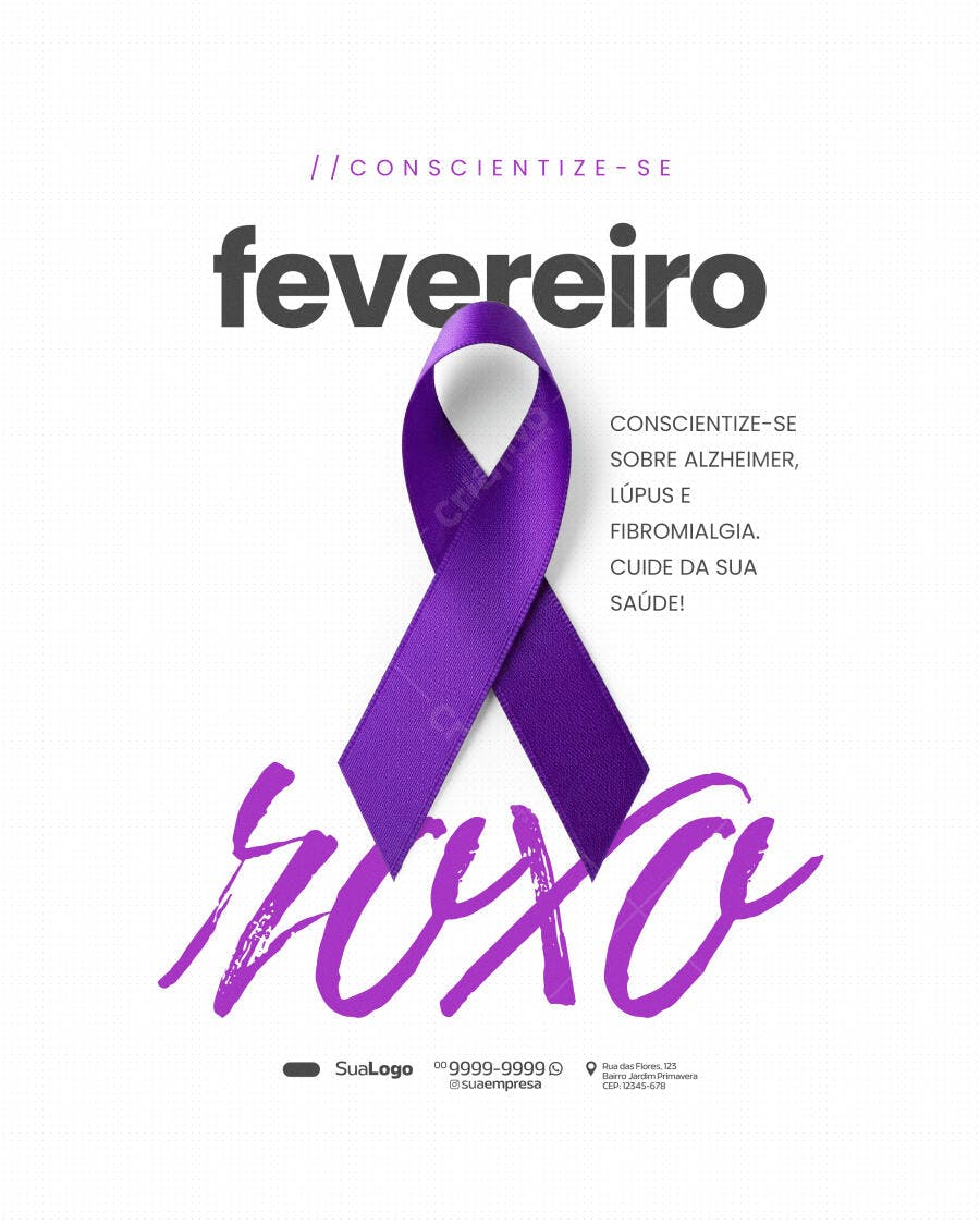 Post Fevereiro Roxo Conscientização Saúde PSD Editável