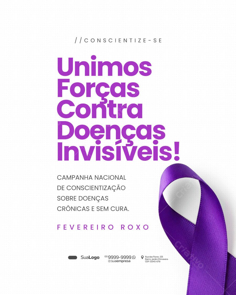 Post Fevereiro Roxo Doenças Crônicas PSD Editável
