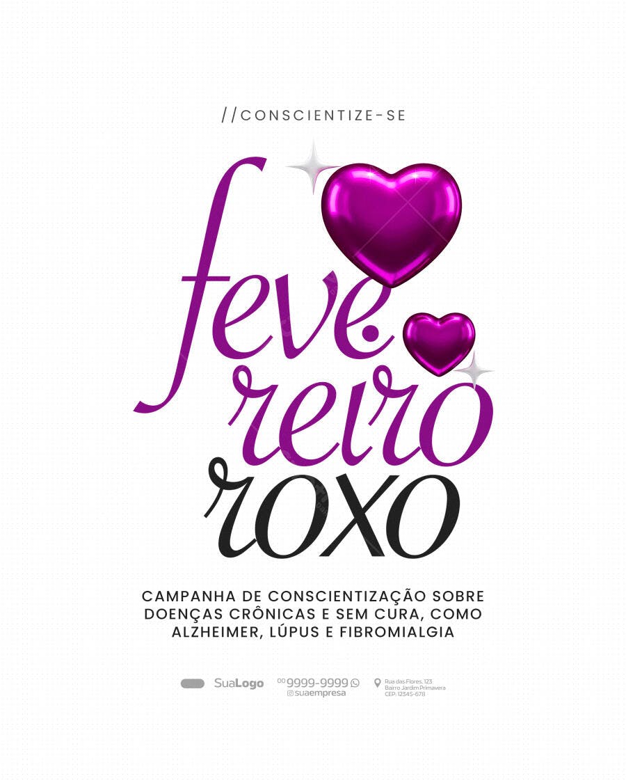 Post Instagram Fevereiro Roxo Saúde PSD Editável