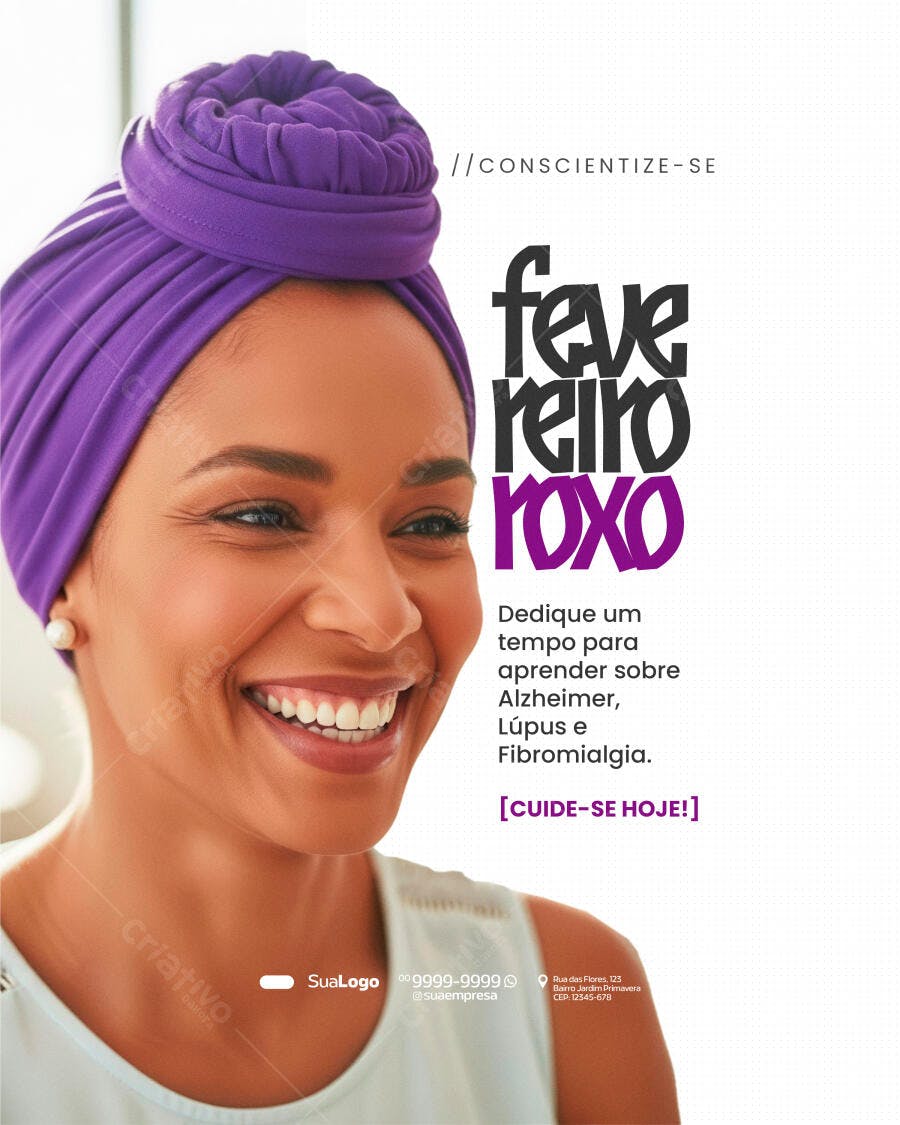 Post Fevereiro Roxo Conscientização Saúde PSD Editável