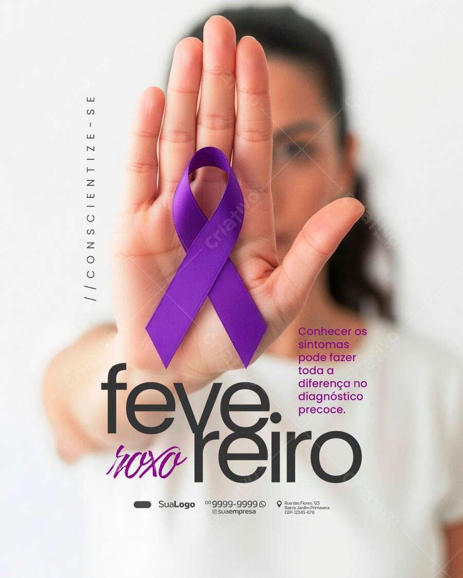 Post Instagram Fevereiro Roxo Conscientização PSD Editável