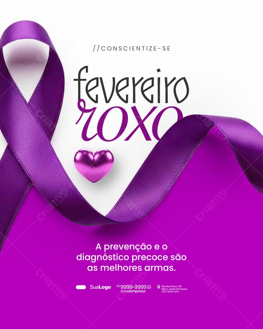 Post Instagram Fevereiro Roxo Conscientização PSD Editável