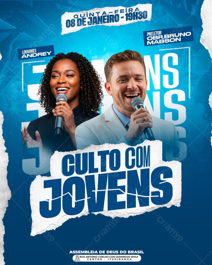 Flyer Culto com Jovens Igreja Cristã PSD Editável