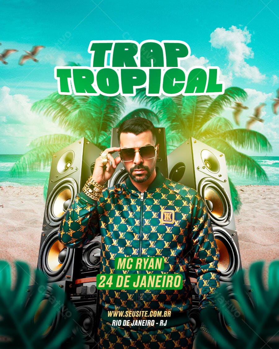 Flyer Festa Trap Tropical Janeiro PSD Editável