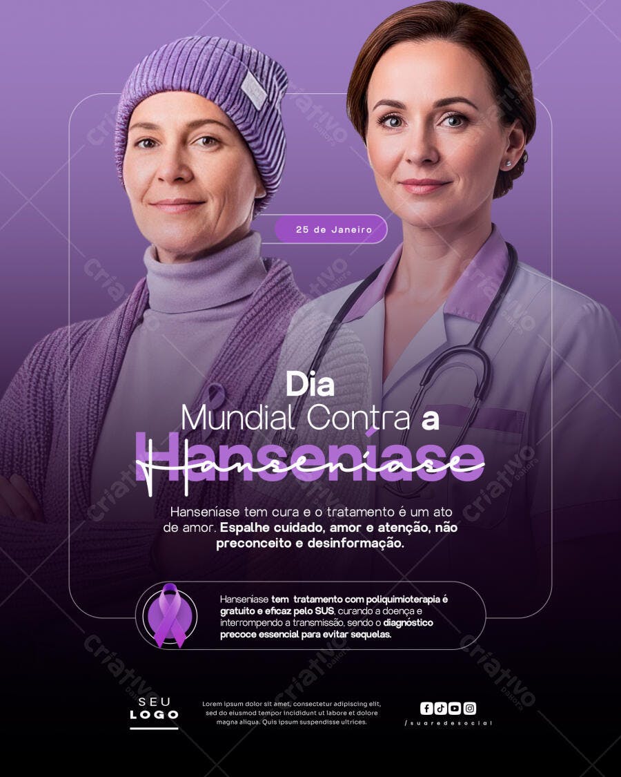 Post Dia Mundial Hanseníase 25 de Janeiro PSD Editável