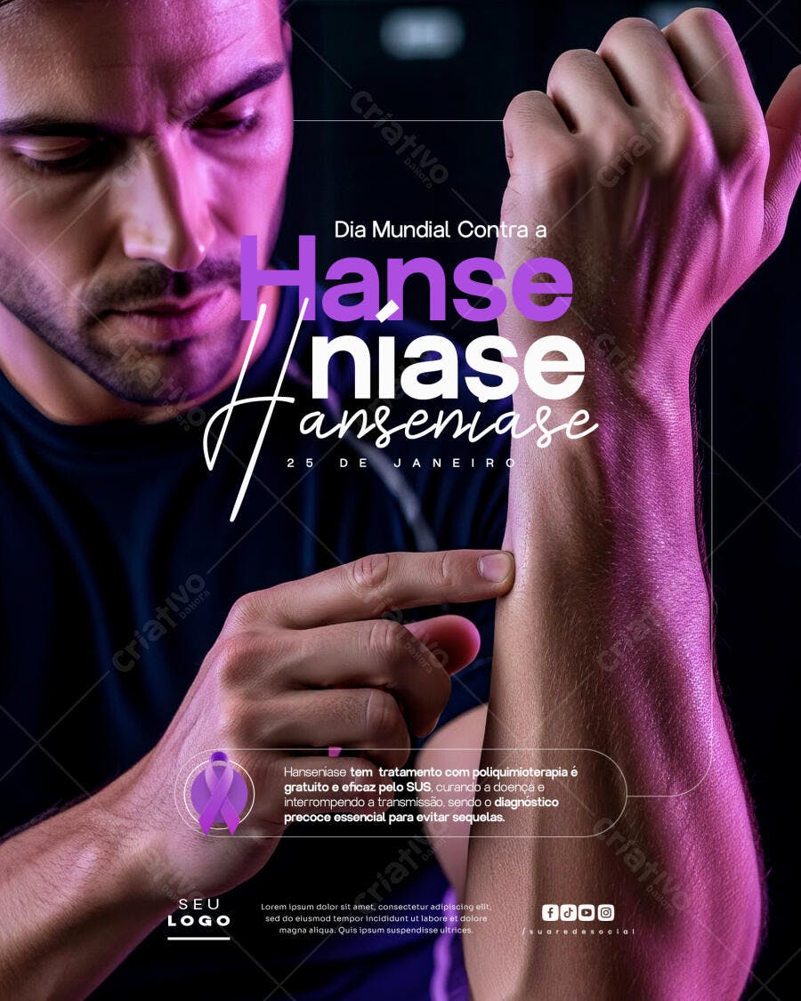 Post Instagram Dia Mundial Hanseníase 25 de Janeiro PSD Editável