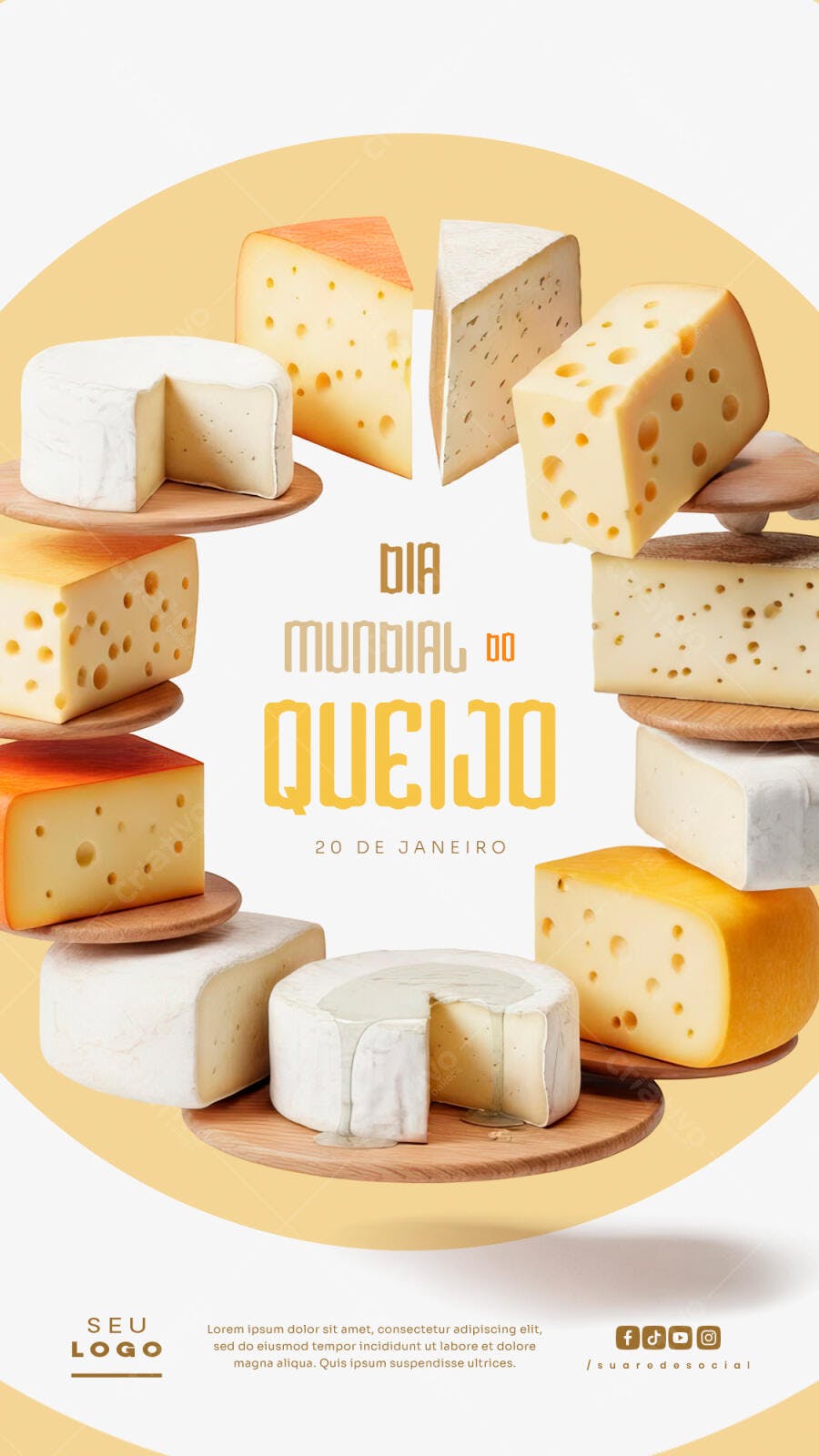 Post Dia Mundial do Queijo 20 de Janeiro PSD Editável