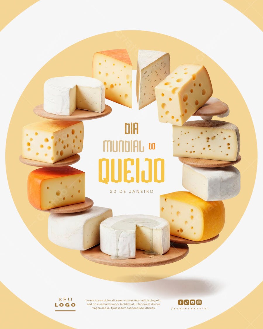 Post Dia Mundial do Queijo 20 de Janeiro PSD Editável