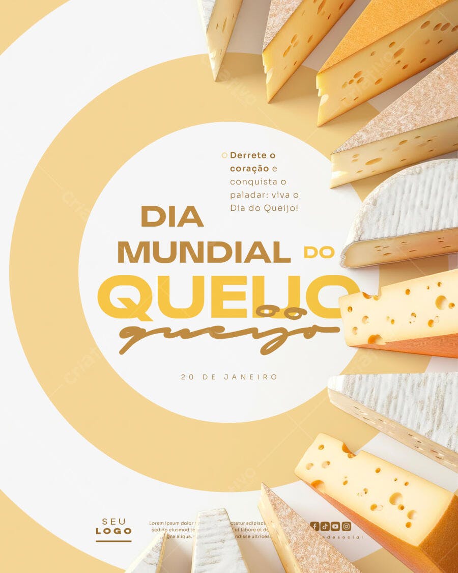 Flyer Dia Mundial do Queijo 20 de Janeiro PSD Editável