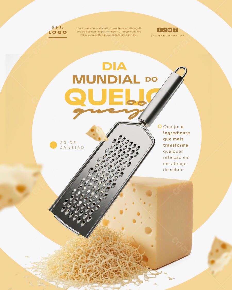 Post Instagram Dia Mundial do Queijo 20 de Janeiro PSD Editável