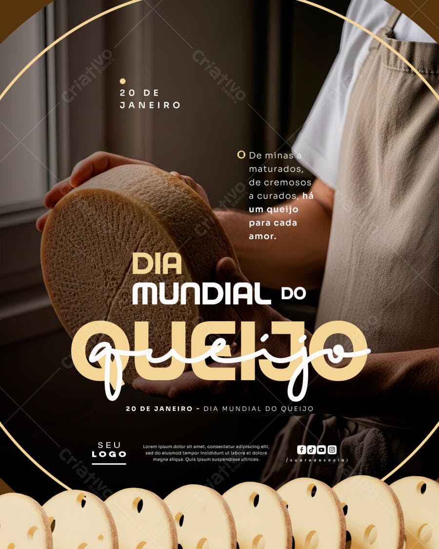 Post Instagram Dia Mundial do Queijo 20 de Janeiro PSD Editável