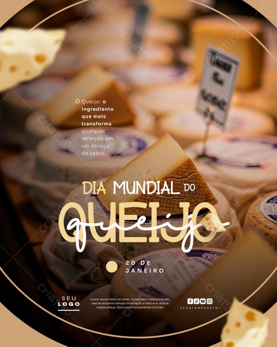 Post Instagram Dia Mundial do Queijo 20 de Janeiro PSD Editável