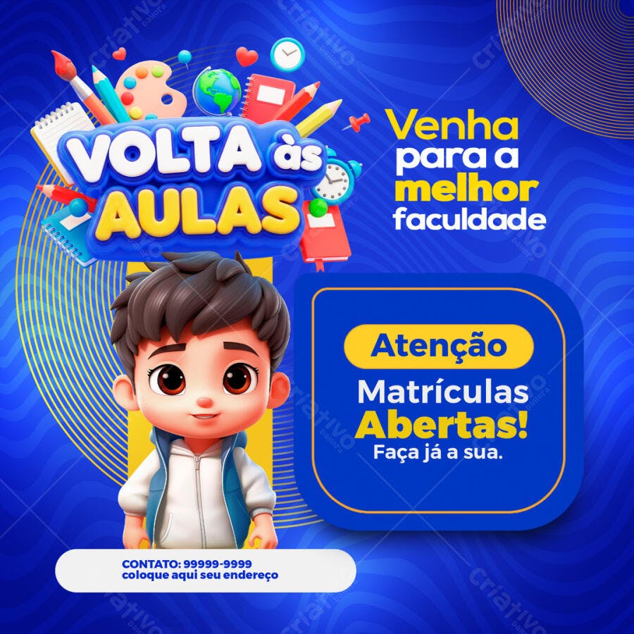 Post Instagram Volta às Aulas Faculdade PSD Editável