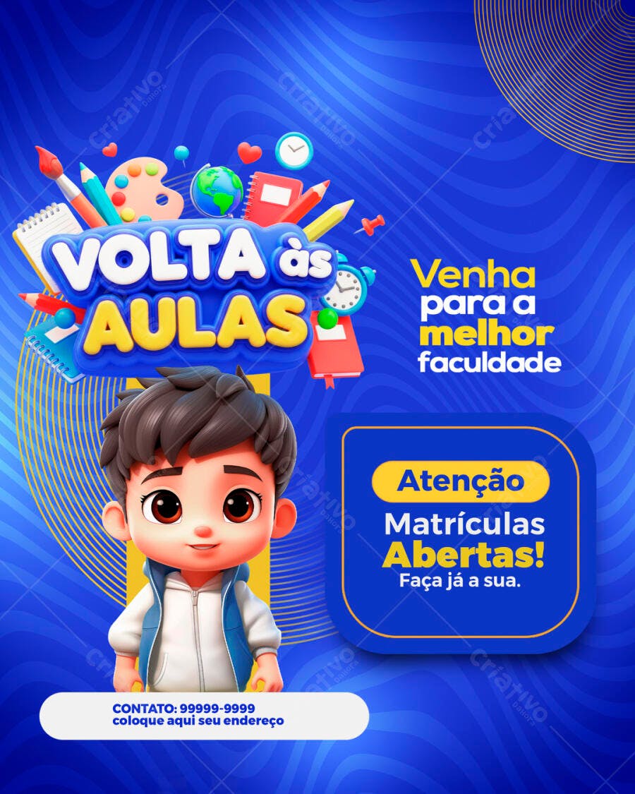Flyer Volta às Aulas Matrículas Abertas Faculdade PSD Editável