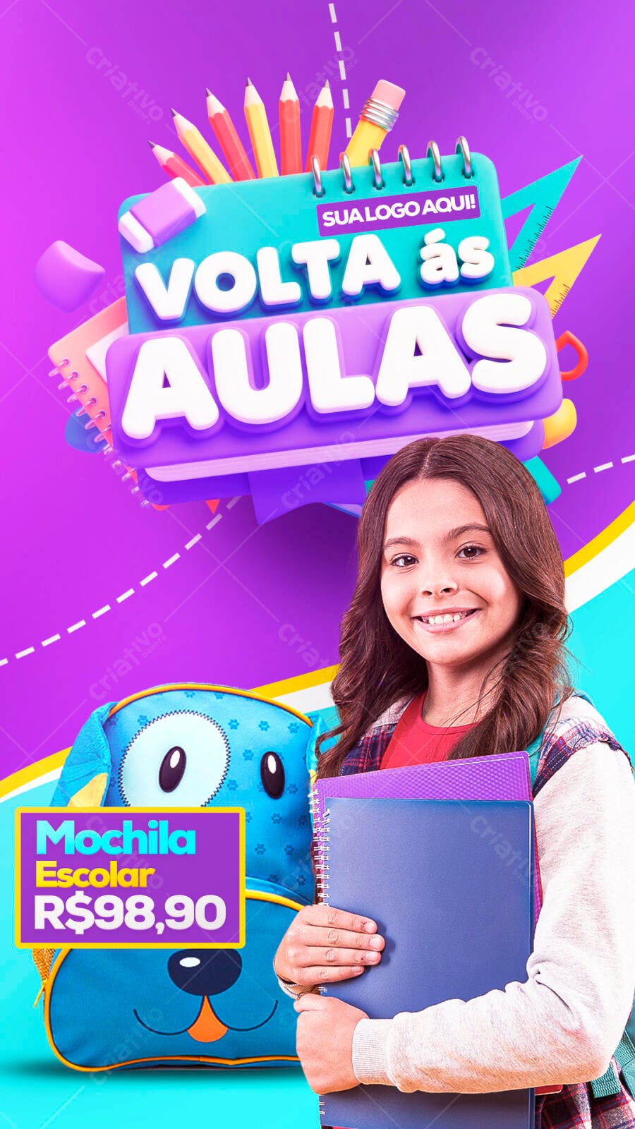 Story Instagram Volta às Aulas Material Escolar PSD Editável
