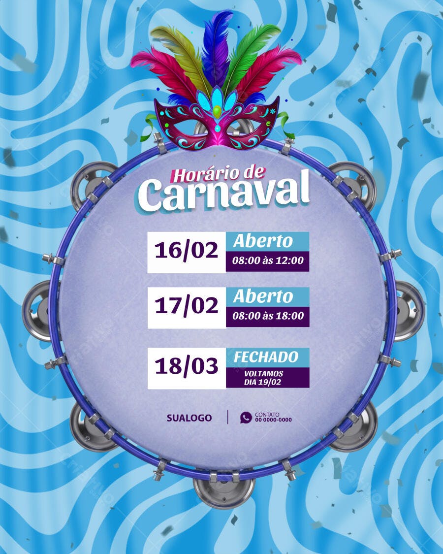 Post Instagram Horário de Carnaval Fevereiro PSD Editável