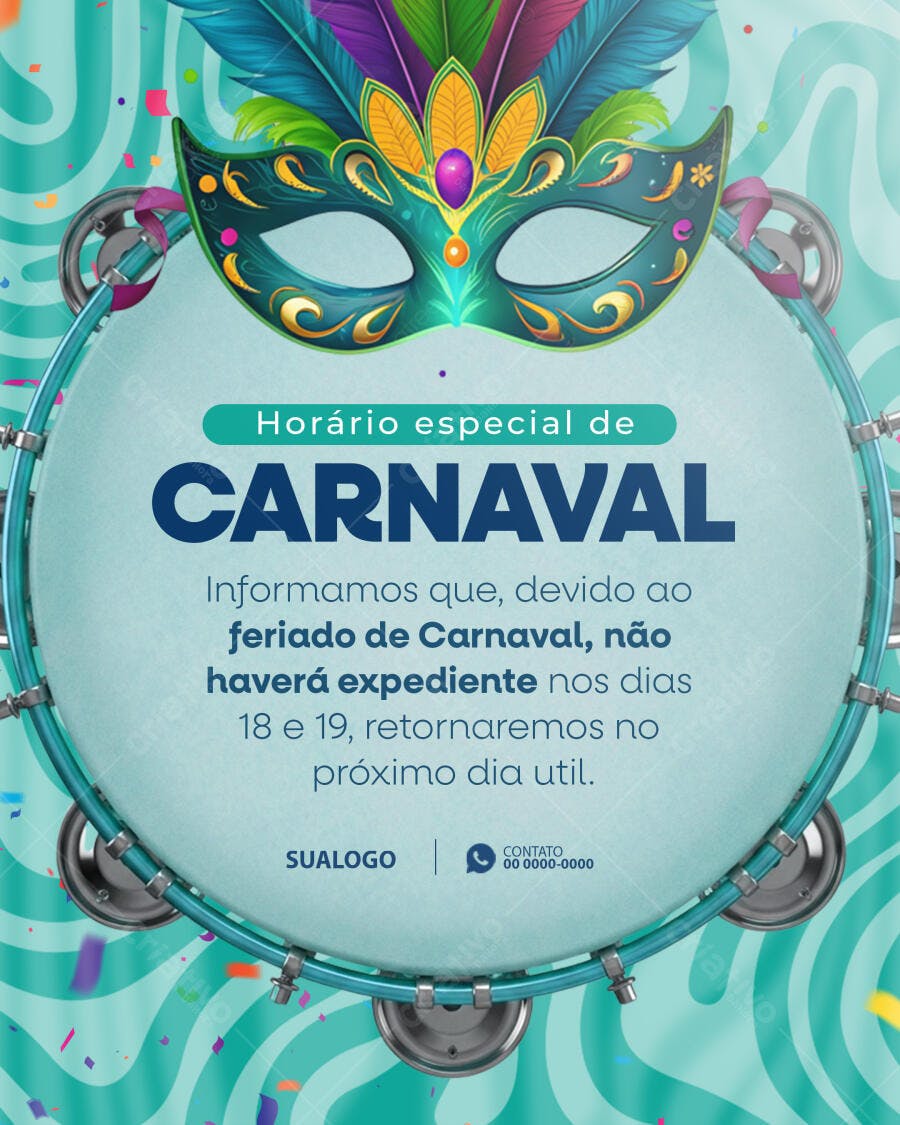 Post Instagram Horário Especial Carnaval Fevereiro PSD Editável