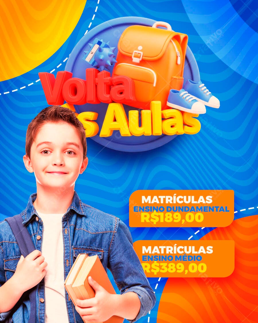 Post Instagram Volta às Aulas Escola Matrículas PSD Editável