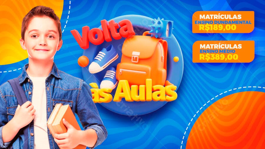 Banner Volta às Aulas Escola Ensino Fundamental PSD Editável