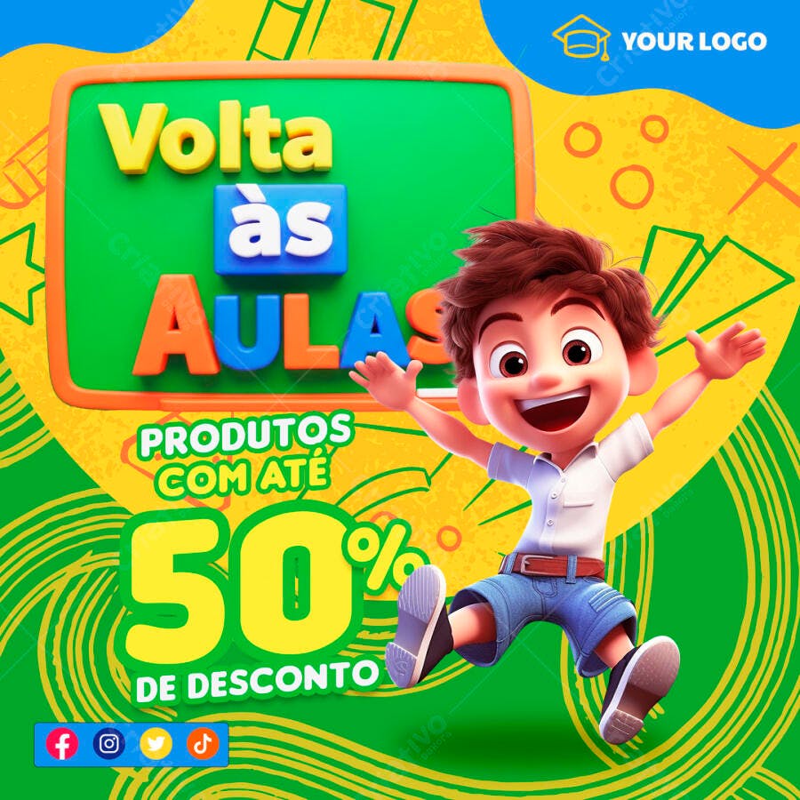 Post Instagram Volta às Aulas Promoção Escolar PSD Editável