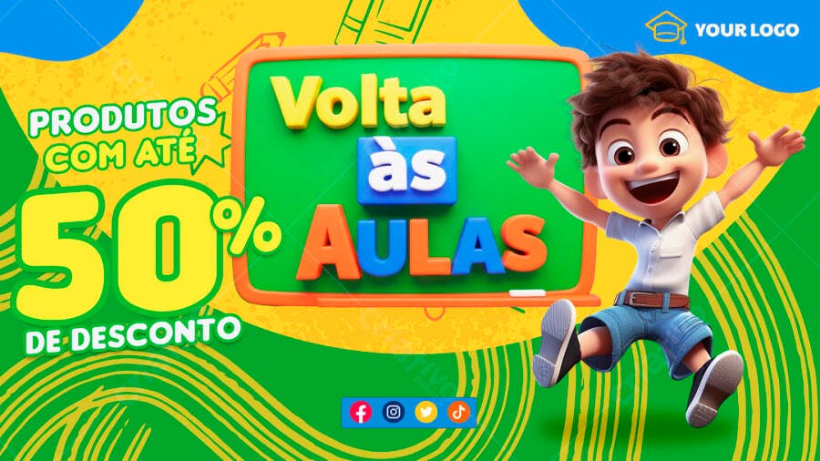 Banner Volta às Aulas Produtos Desconto PSD Editável