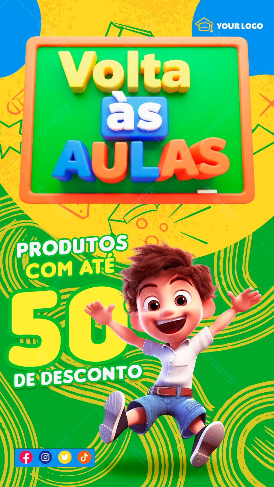 Story Instagram Volta às Aulas Desconto PSD Editável