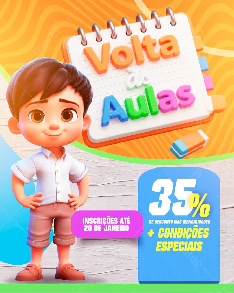 Post Instagram Volta às Aulas Janeiro Escola PSD Editável