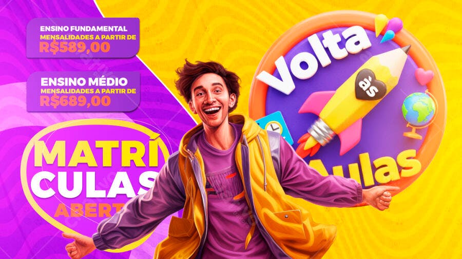 Flyer Volta às Aulas Matrículas Abertas Escola PSD Editável