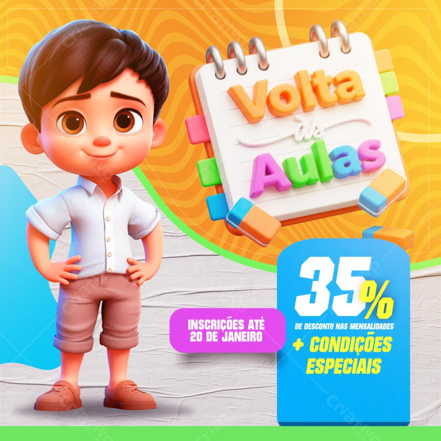 Post Instagram Volta às Aulas Inscrições Escola PSD Editável