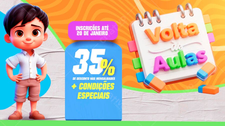 Banner Volta às Aulas Inscrições Janeiro PSD Editável